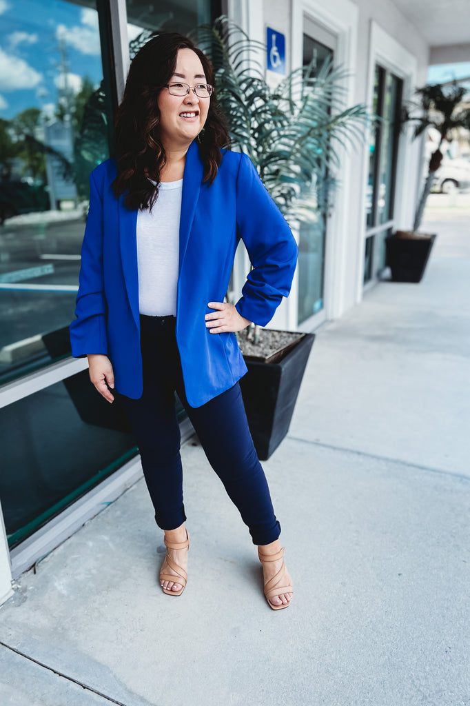 (More colors) Setting the Standard Ruched Sleeve Blazer