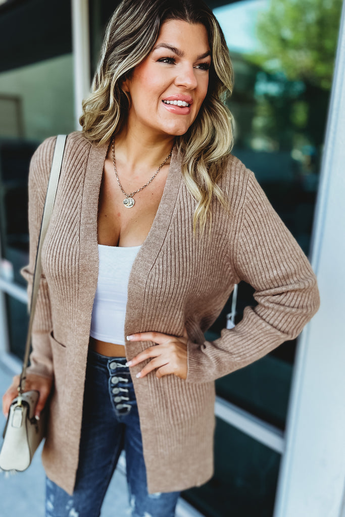 Love Somebody Ribbed Open Front Camel Cardigan