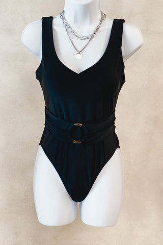 St Barts Belted Black One Piece Swimsuit
