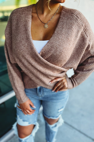 The It Girl Ribbed Latte Crossover Sweater