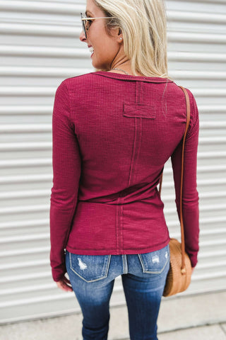 (More colors) Leah Henley Ribbed Long Sleeve Top