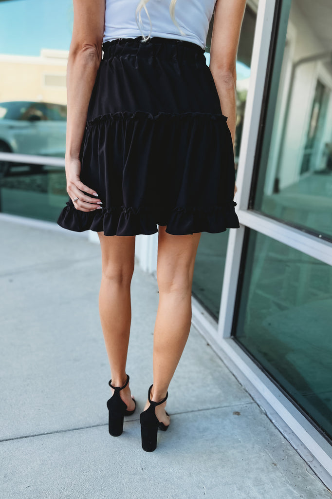 Flirty Vibes Black Ruffle Mini Skirt