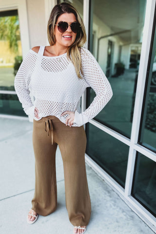 Ribbed High Waist Camel Pants