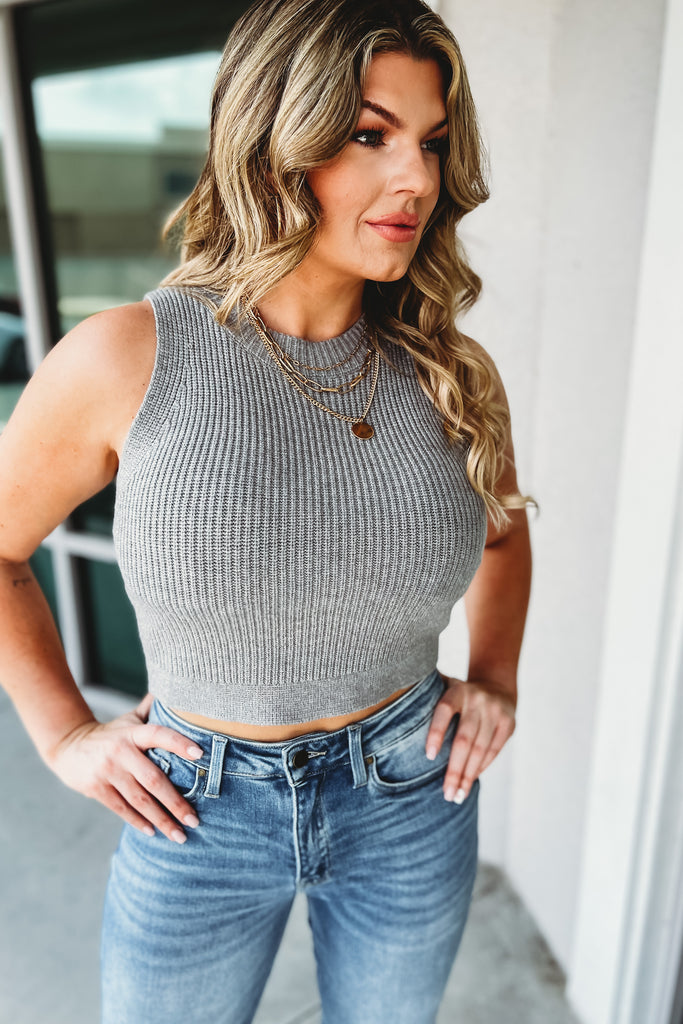 Shadow Of Doubt Heather Grey Cropped Sweater Tank