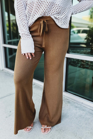 Ribbed High Waist Camel Pants