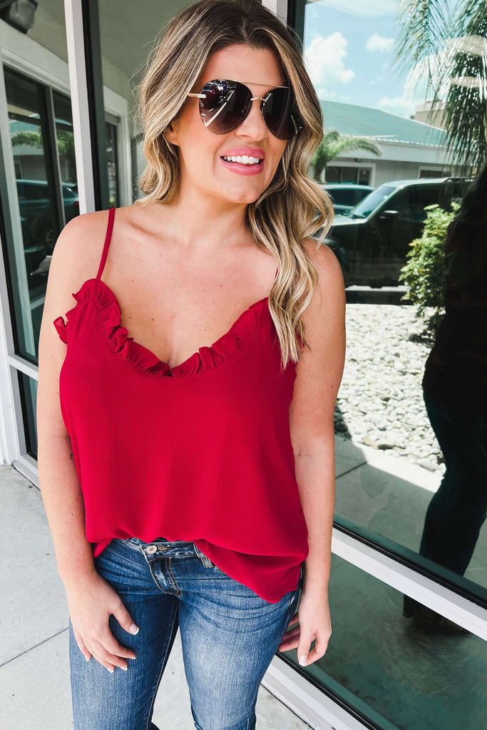 (More colors) Sweet as Can Be Ruffle Trim Cami