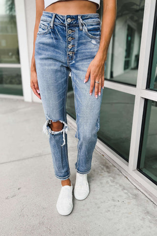 Vervet Not Perfect Button Fly Boyfriend Fit High Rise Jeans