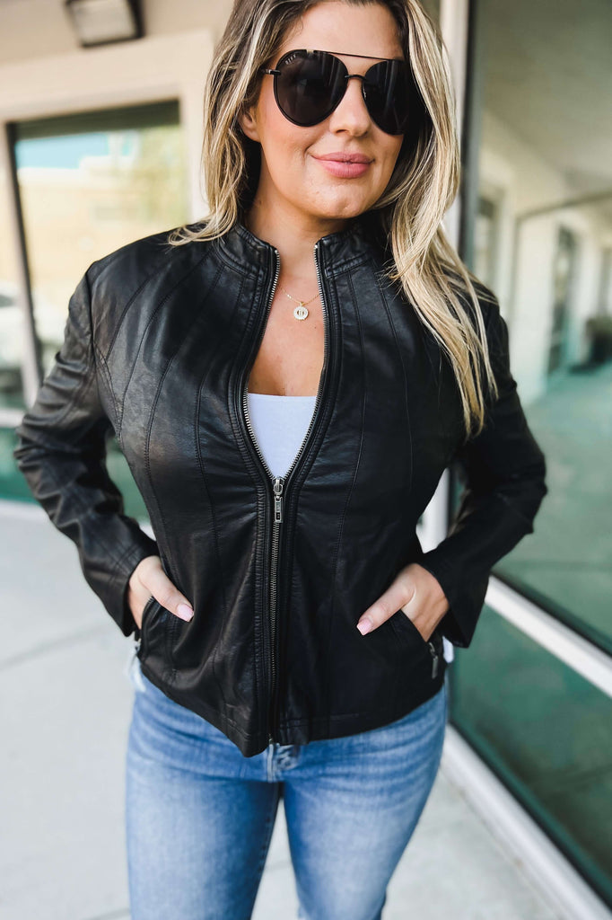(More colors) Faux Leather Moto Jacket