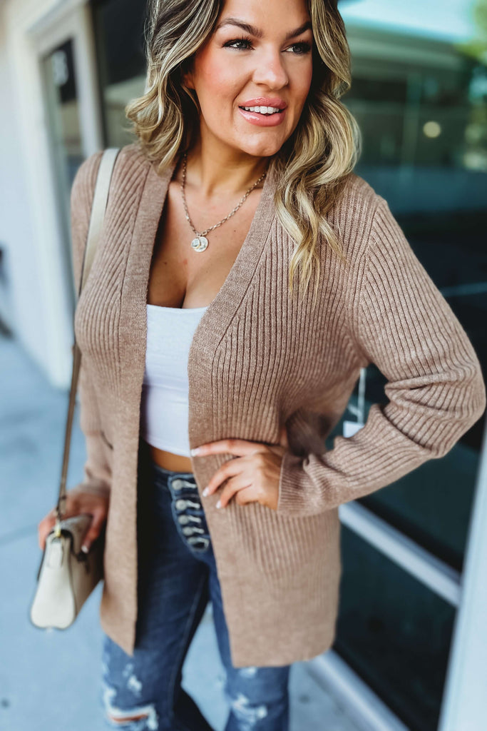 Love Somebody Ribbed Open Front Camel Cardigan