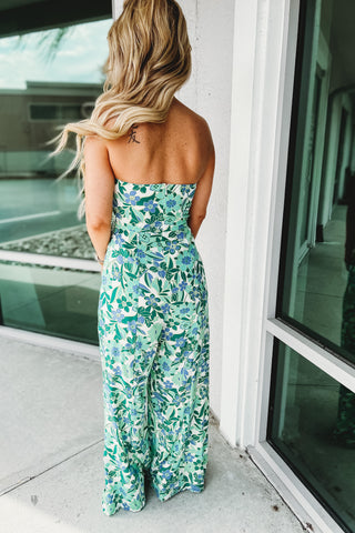Dreamy Sunsets Green Floral Knot Front Jumpsuit