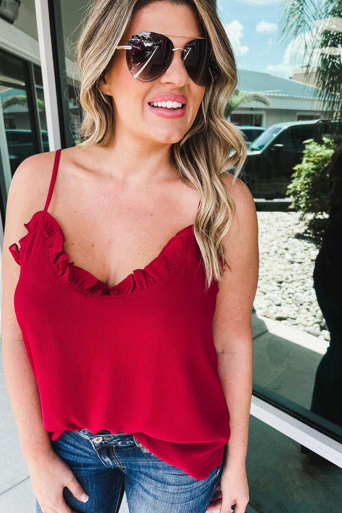 (More colors) Sweet as Can Be Ruffle Trim Cami