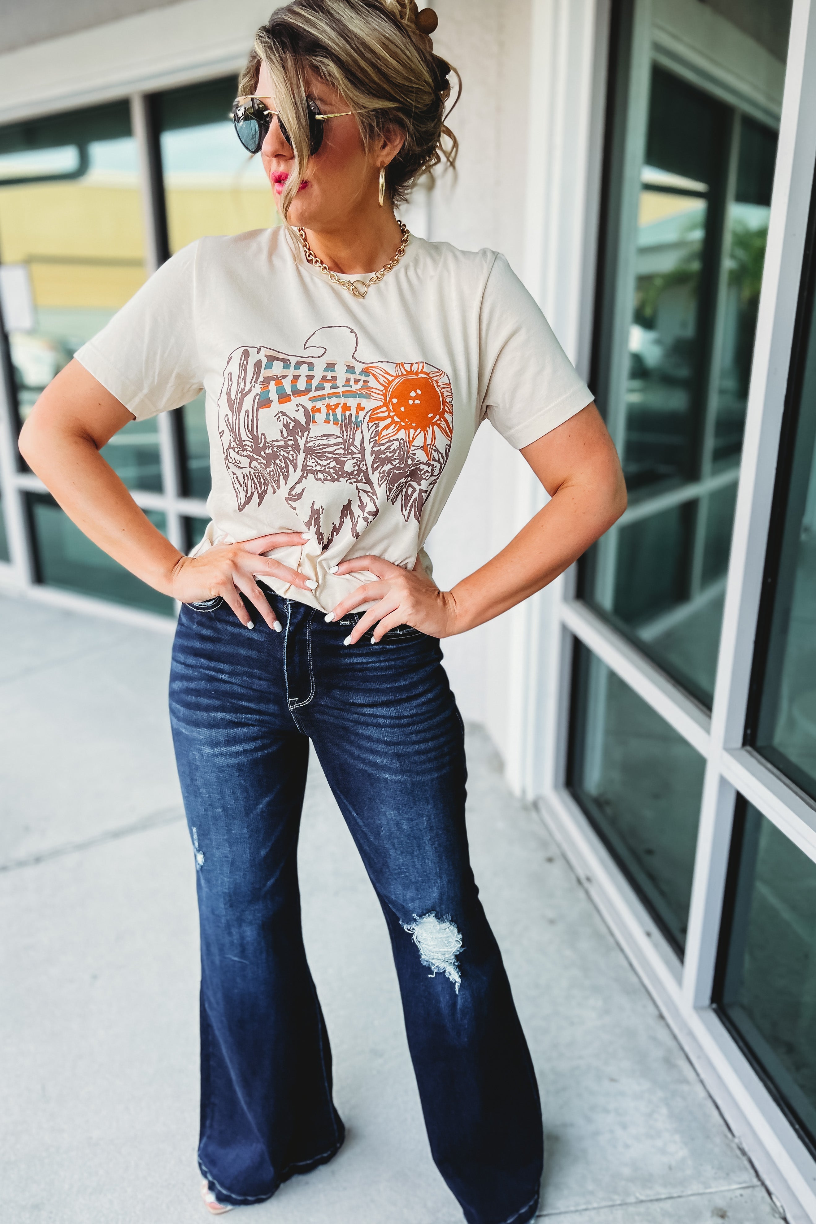Candace Super High Rise Distressed Flare Jeans Shop Simply Me Boutique