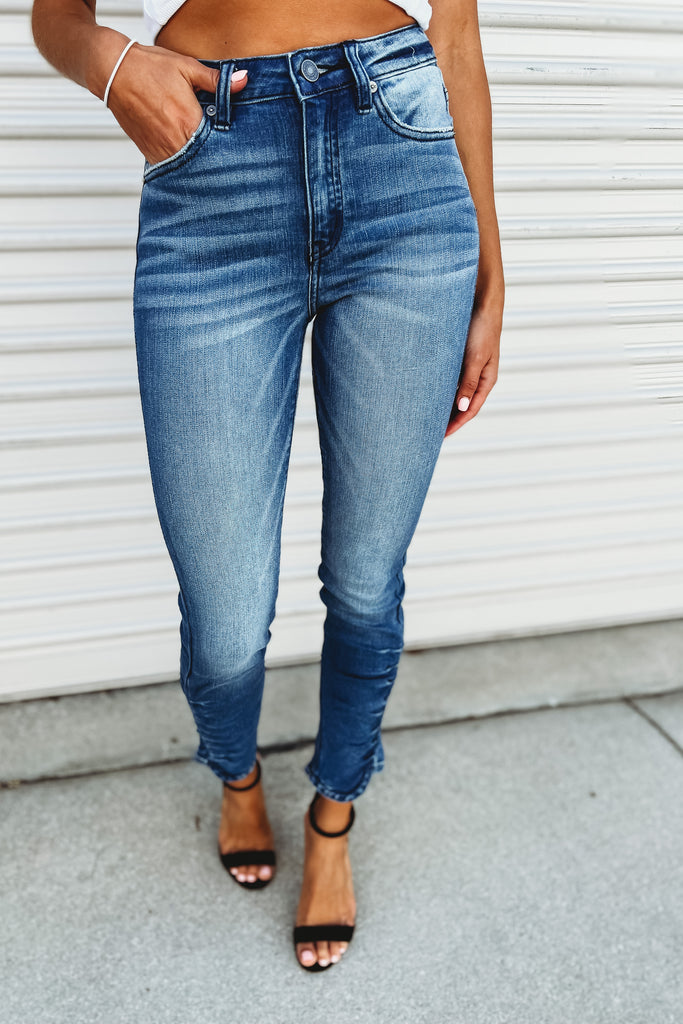 Kancan Thinking of You High Rise Ruched Hem Jeans