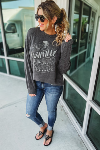 Nashville Corded Charcoal Graphic Pullover