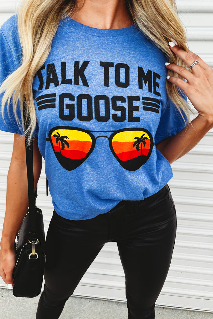 Talk to Me Goose Heathered Royal Blue Graphic Tee
