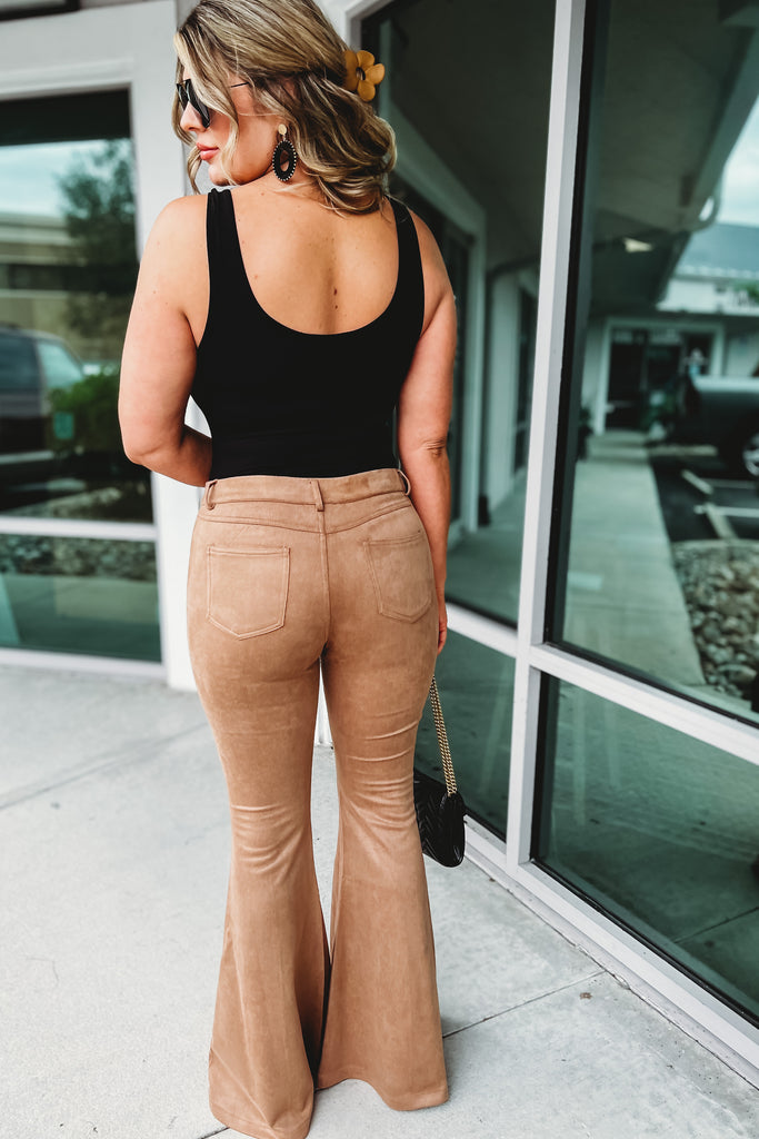 Throwback Tan Suede Flare Pants
