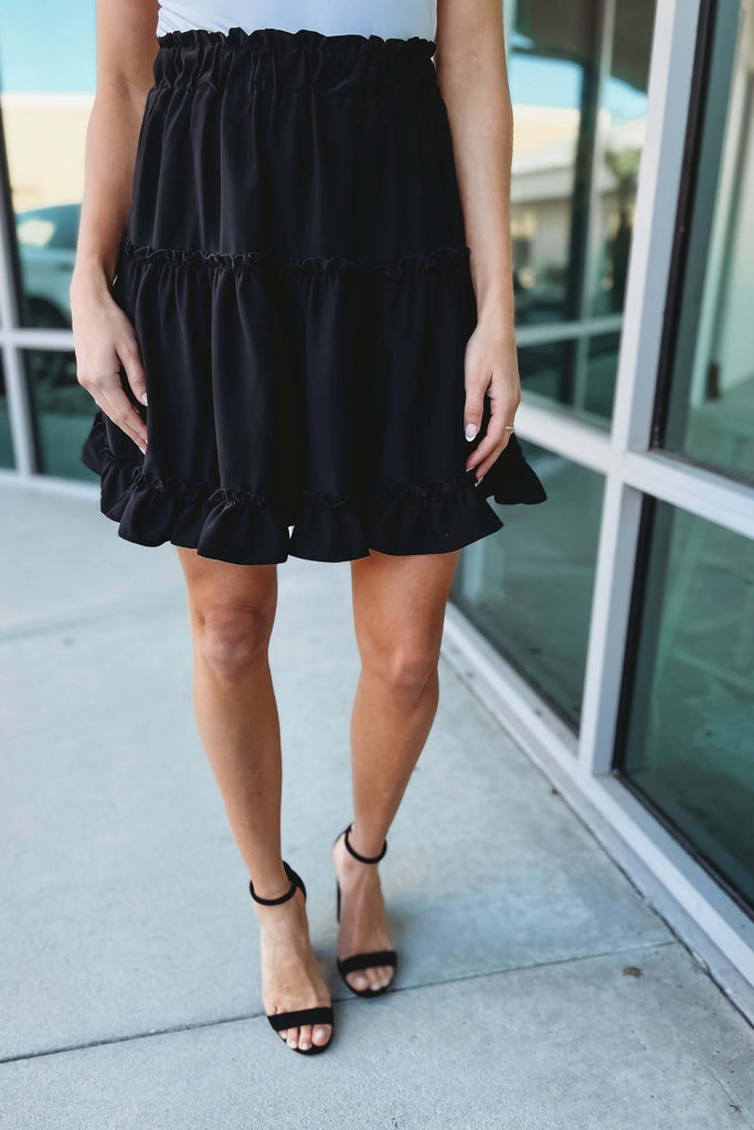 Flirty Vibes Black Ruffle Mini Skirt