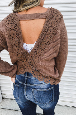 Flirty Ways Lace Cross Back Sweater