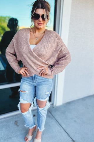 The It Girl Ribbed Latte Crossover Sweater
