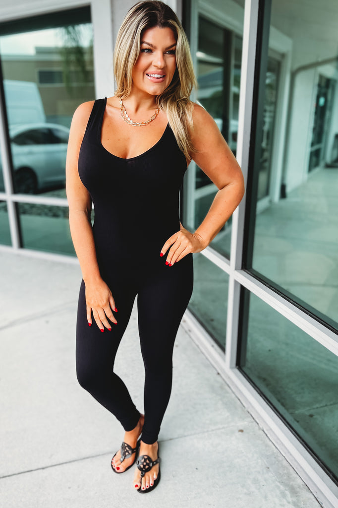 All Fired Up Ribbed Black Viral Jumpsuit