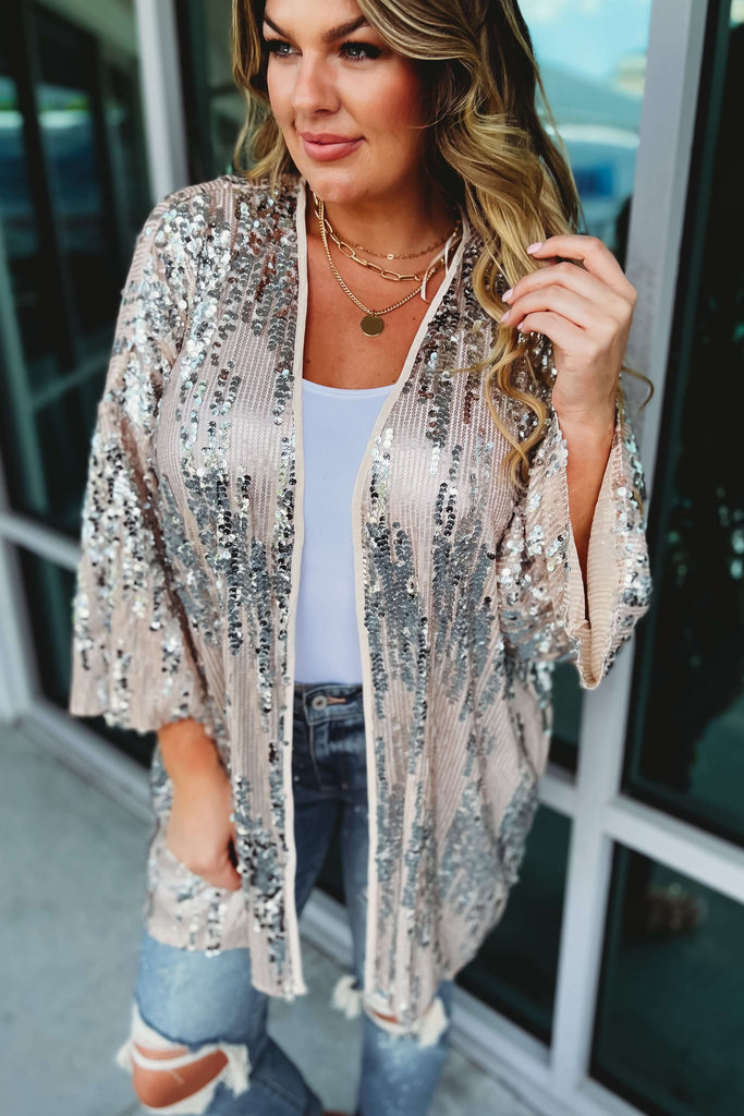Party Like a Rockstar Taupe Sequin Cardigan