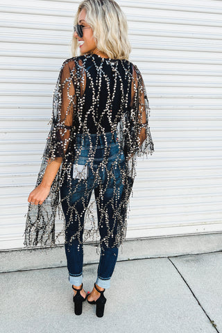Here for the Party 3/4 Bell Sleeve Sequin Kimono
