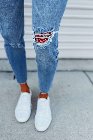 Kancan Bandana Patches High Rise Ankle Skinny Jeans