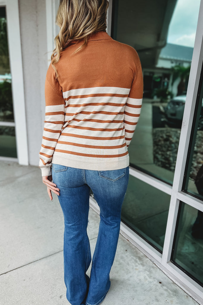 Gather Together Copper Striped Cowl Neck Sweater
