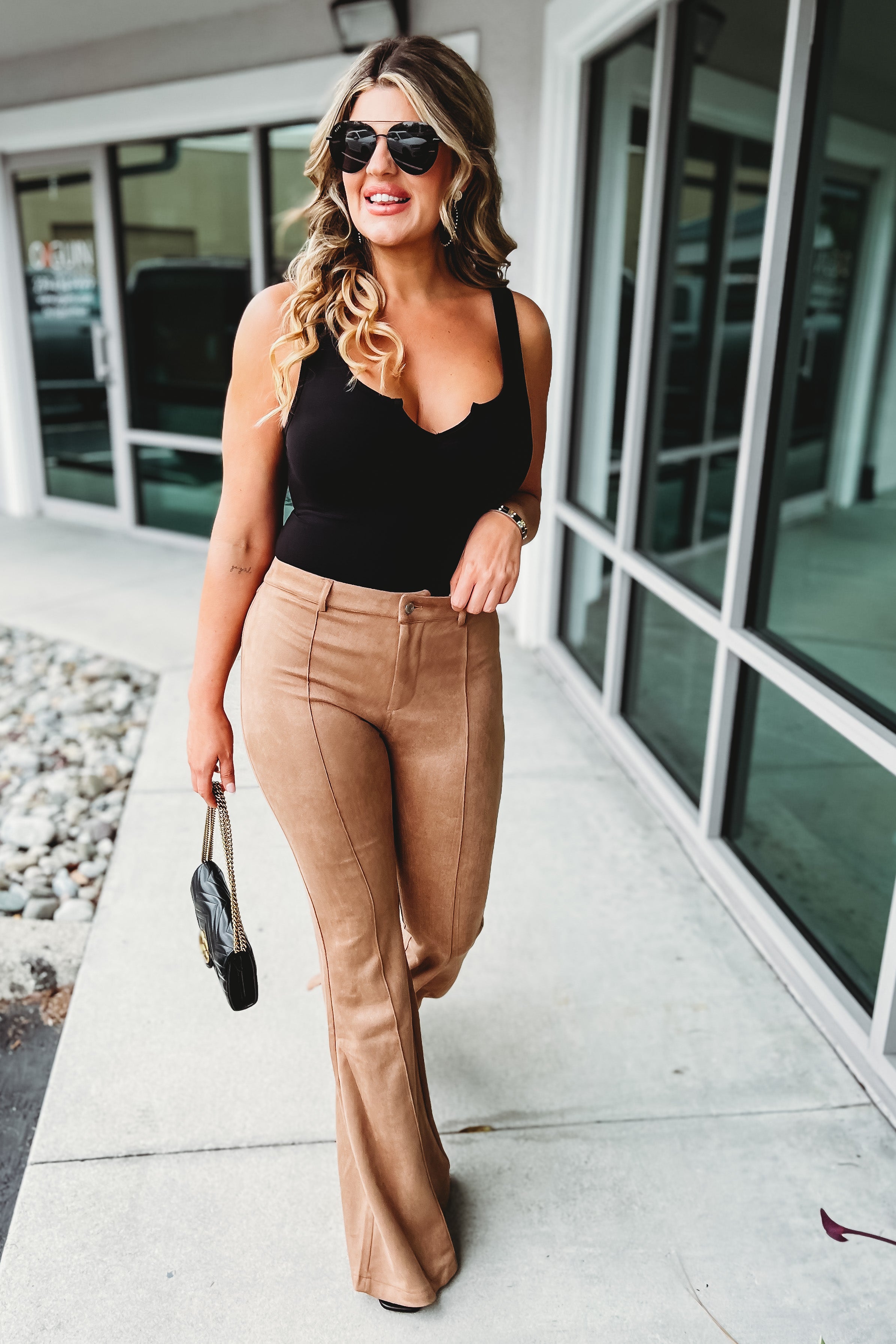 Throwback Tan Suede Flare Pants Simply Me Boutique Sezzle