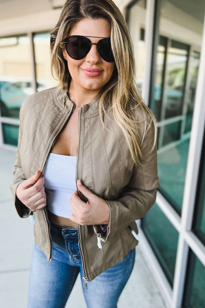 (More colors) Faux Leather Moto Jacket