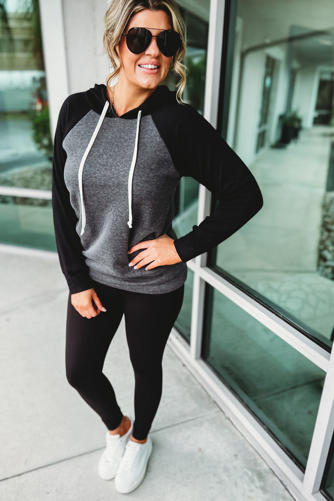 Save it for a Rainy Day Charcoal Colorblock Sleeves Hoodie