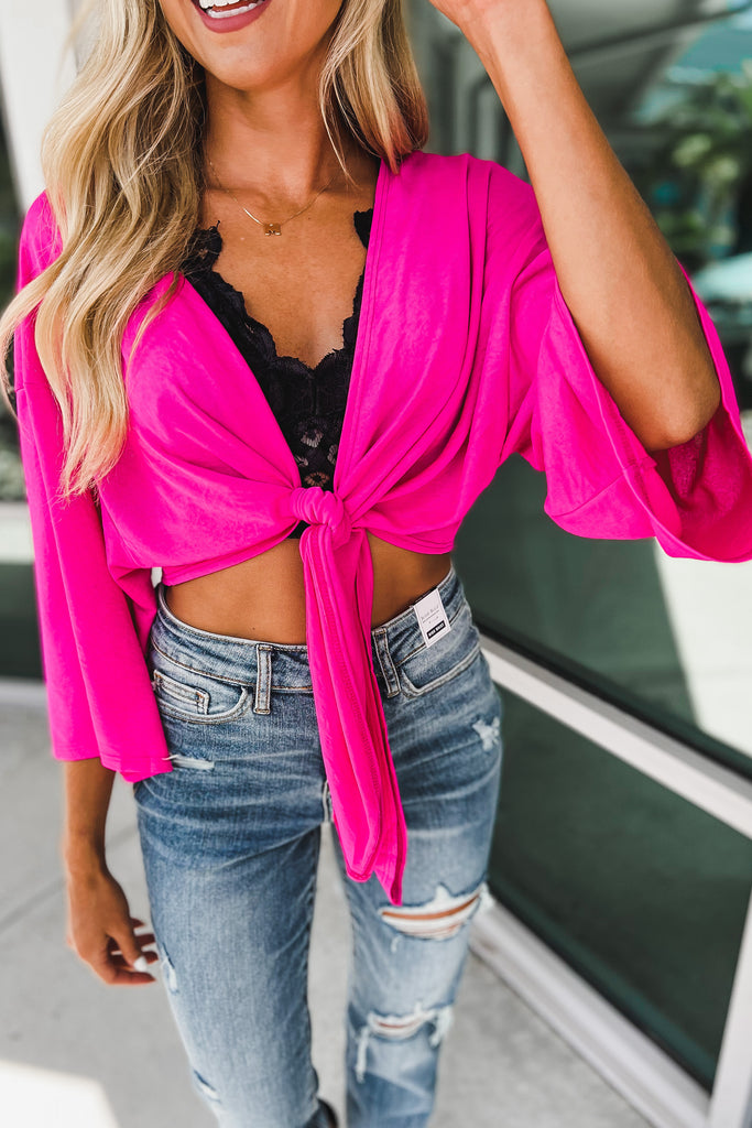 (More colors) The Sky is the Limit Tie Front Crop Top