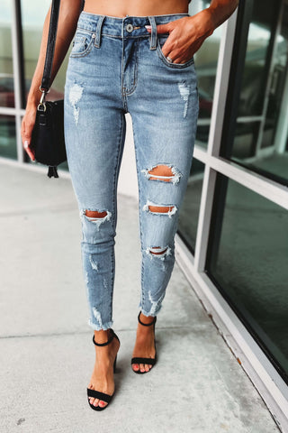 Kancan Edge of Glory Distressed Medium Wash Mid Rise Jeans