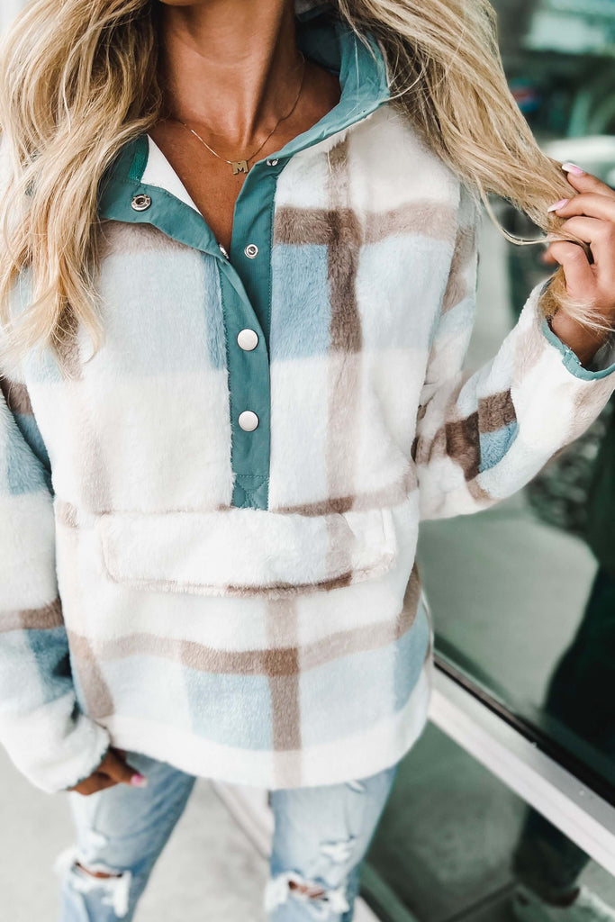 Here to Stay Soft Blue Plaid Pullover