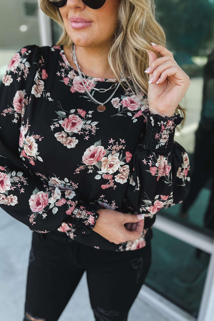 Time for a Change Floral Black Top