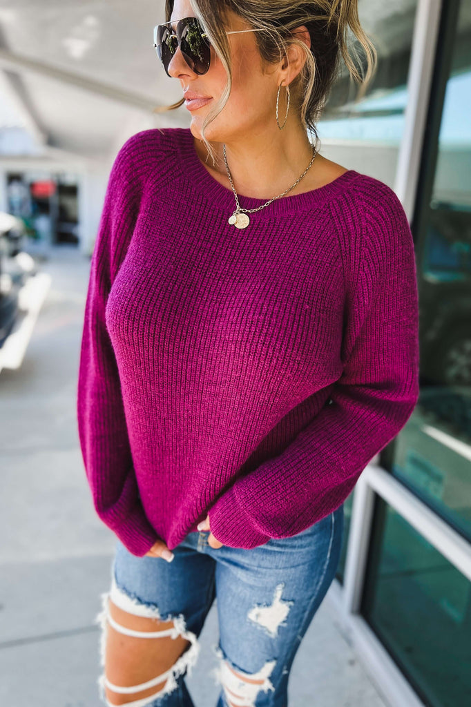 Flirty Ways Lace Cross Back Magenta Sweater