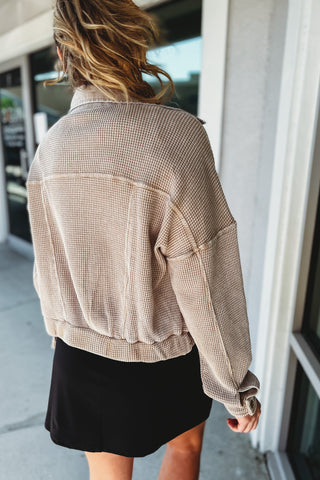 Classic Comfort Waffle Knit Mineral Washed Cropped Jacket