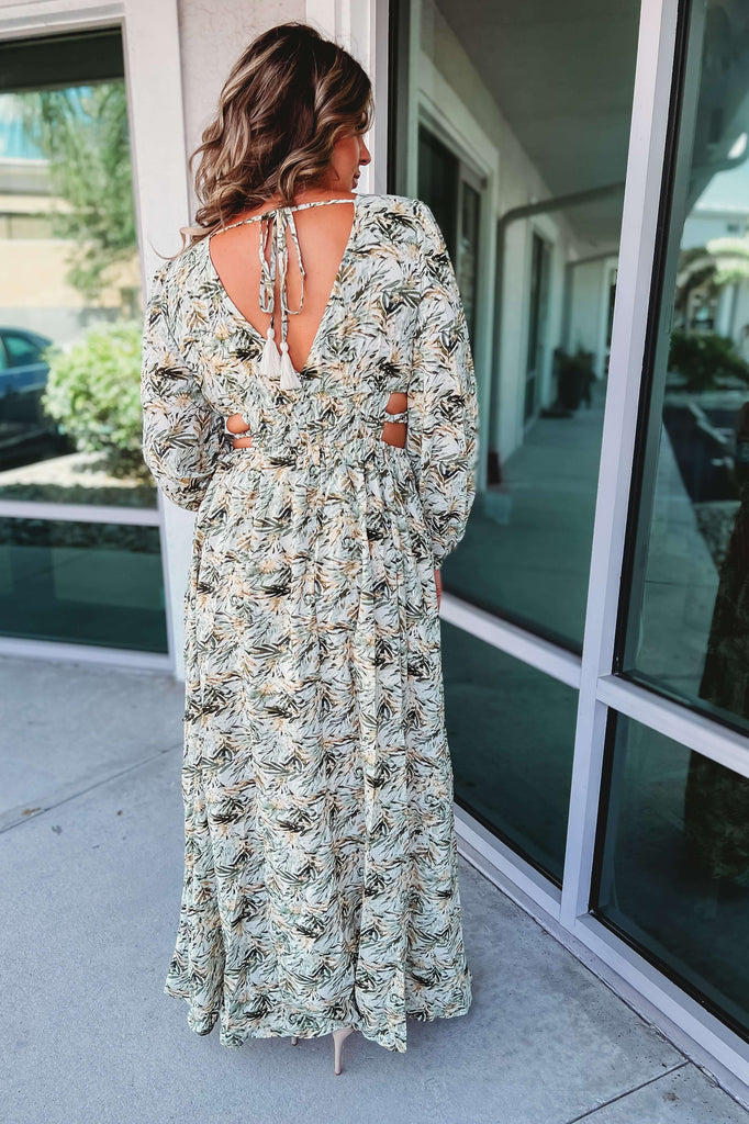 Bloom Again Olive Floral Cutout Maxi Dress