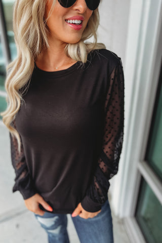 Your Best Days Sheer Swiss Dot Sleeves Top