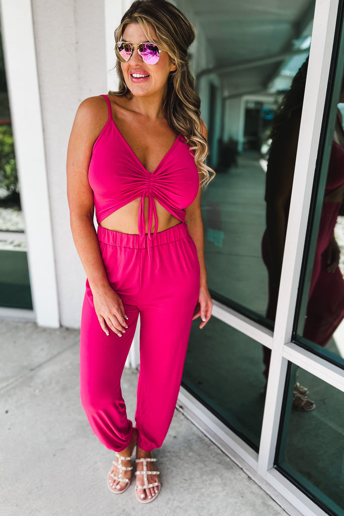 (More colors) At First Glance Ruched Front Jumpsuit