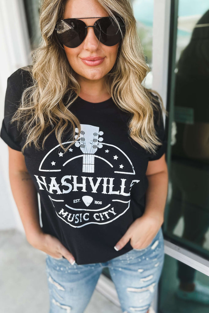 Nashville Music City Black Graphic Tee