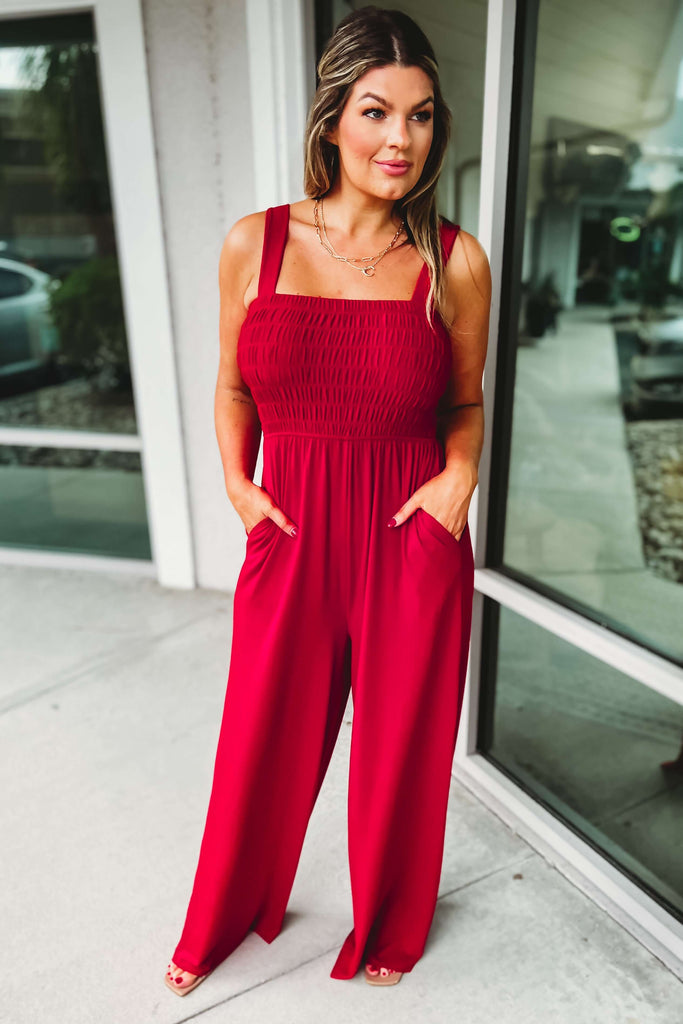 (More colors) Life's About to Get Good Smocked Jumpsuit