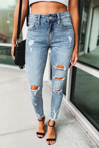 Kancan Edge of Glory Distressed Medium Wash Mid Rise Jeans