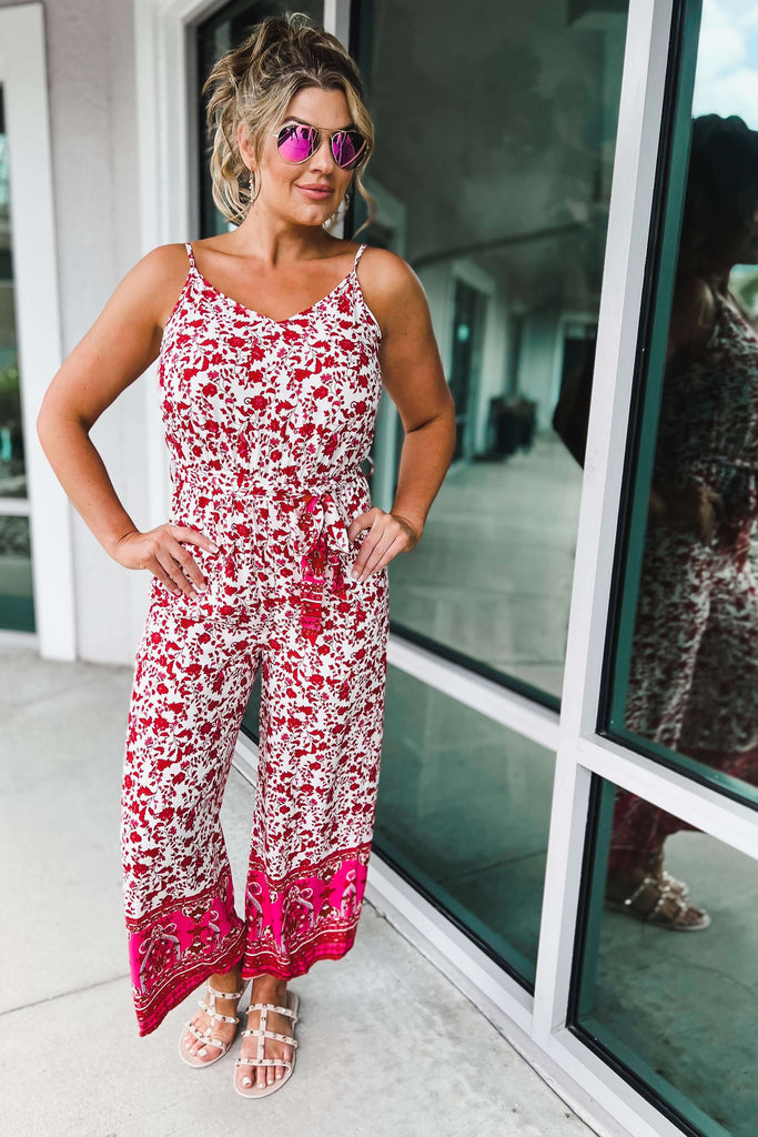 Seeking Sunshine Red Floral Jumpsuit