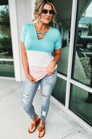 Rock This Town Cross Neck Detail Top
