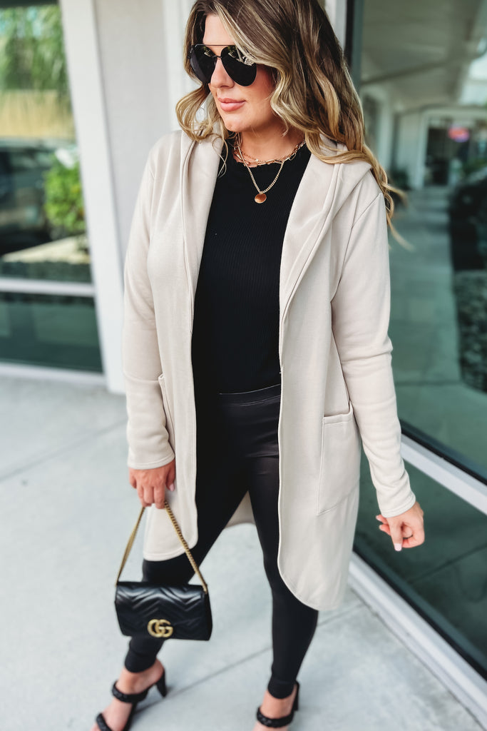 The Best Day Ever Brushed Hooded Cream Cardigan