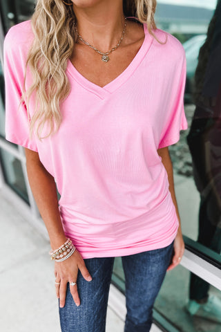 Take Your Time Stretchy V Neck Top