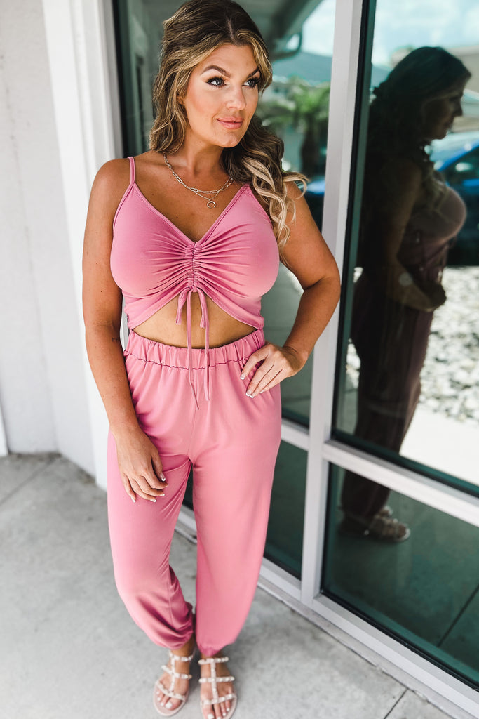 (More colors) At First Glance Ruched Front Jumpsuit