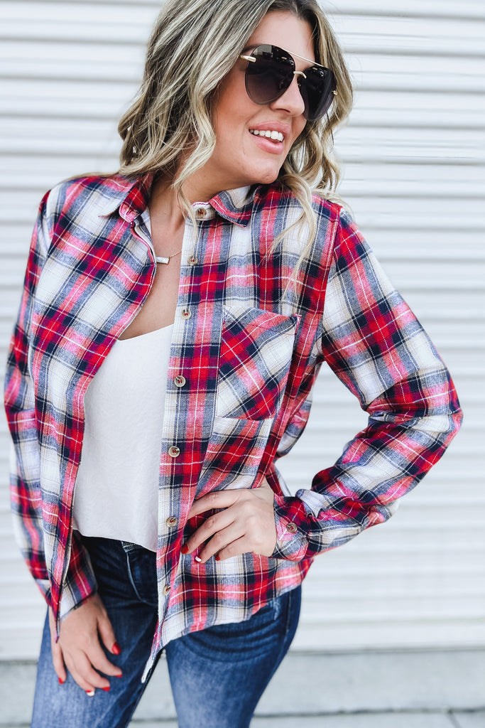 Matter of Fact Plaid Button Up Top (More colors)