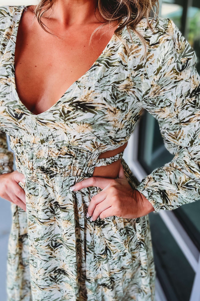 Bloom Again Olive Floral Cutout Maxi Dress